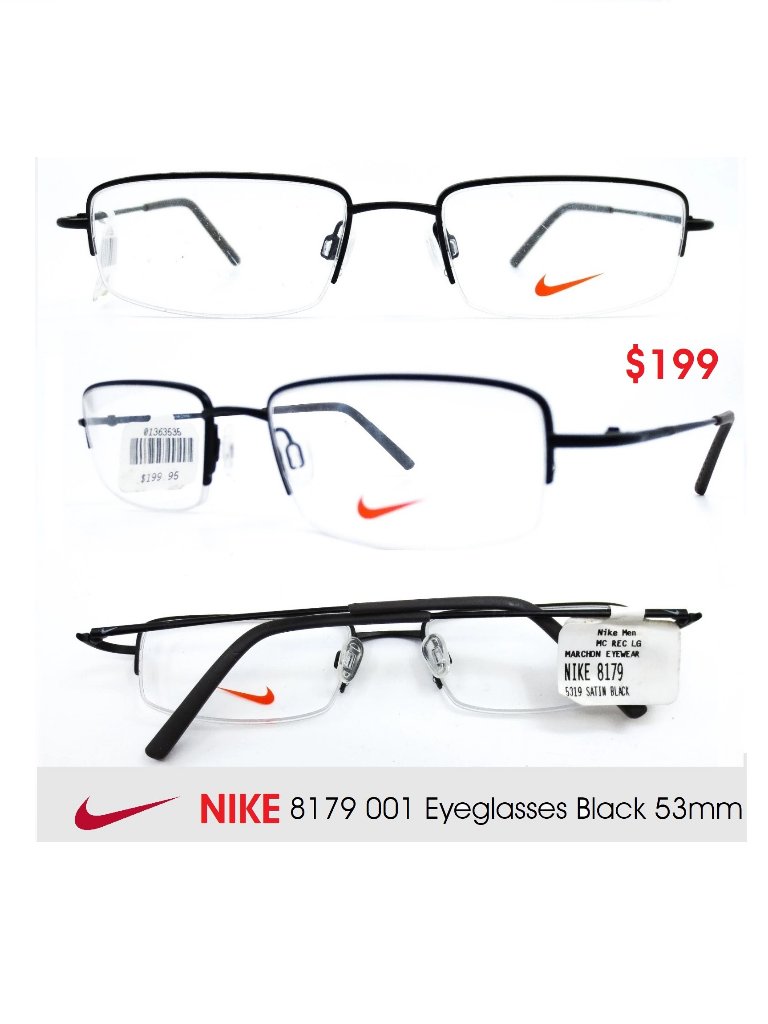 Nike Eyeglasses Frames 8179 001 Satin Matte Black Half Rim Rectangular 53-19-140